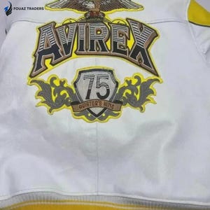 Chaqueta de cuero Avirex Yellow Aviator King 75 para hombre, estilo vintage, bomber, de piel de vacuno auténtica, estilo universitario, chaqueta motera, regalo de lujo para hombre. imagen 3