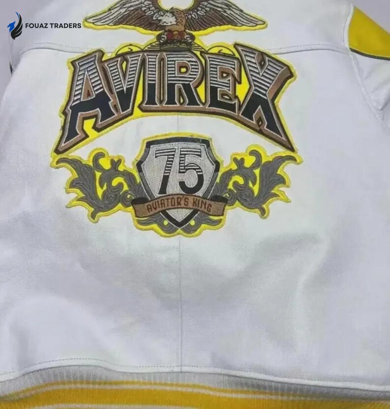 Chaqueta de cuero Avirex Yellow Aviator King 75 para hombre, estilo vintage, bomber, de piel de vacuno auténtica, estilo universitario, chaqueta motera, regalo de lujo para hombre. imagen 3