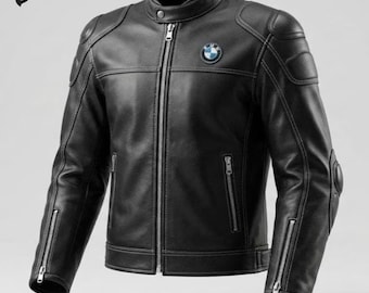 Chaqueta de cuero para moto BMW para hombre, negra, estilo Cafe Racer, con protecciones CE.