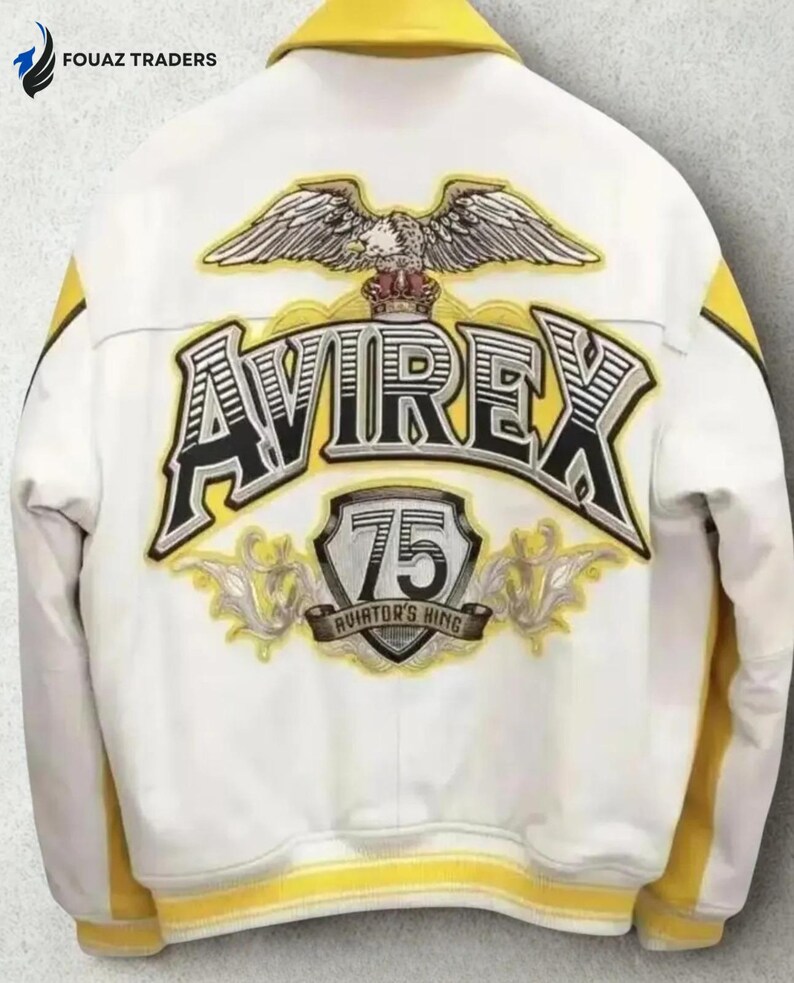Chaqueta de cuero Avirex Yellow Aviator King 75 para hombre, estilo vintage, bomber, de piel de vacuno auténtica, estilo universitario, chaqueta motera, regalo de lujo para hombre. imagen 2