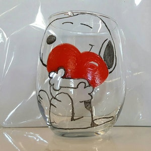 Hand etched and painted Snoopy & Woodstock stemless glass set image 3