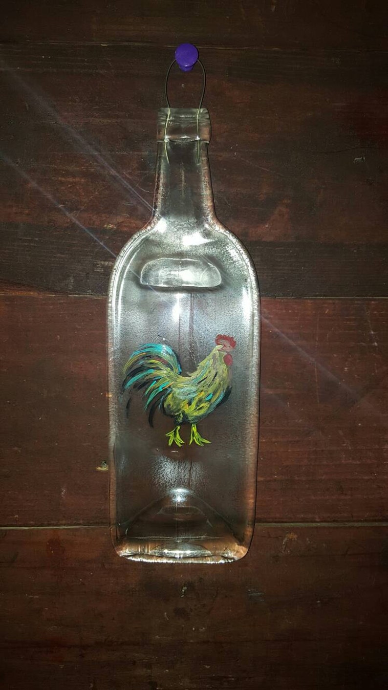 Hand painted rooster on flattened wine bottle spoon rest Etsy
