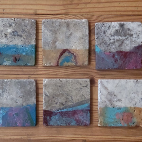 Paint dipped natural stone coasters