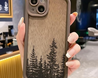 iPhone Wood Case Retro Forest Design Brown Nature Aesthetic Slim Shockproof Protective Phone Cover