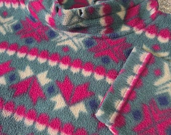 Giorgio Fiorlini International Fleece Pullover Fair Isle Green Pink Mens Medium