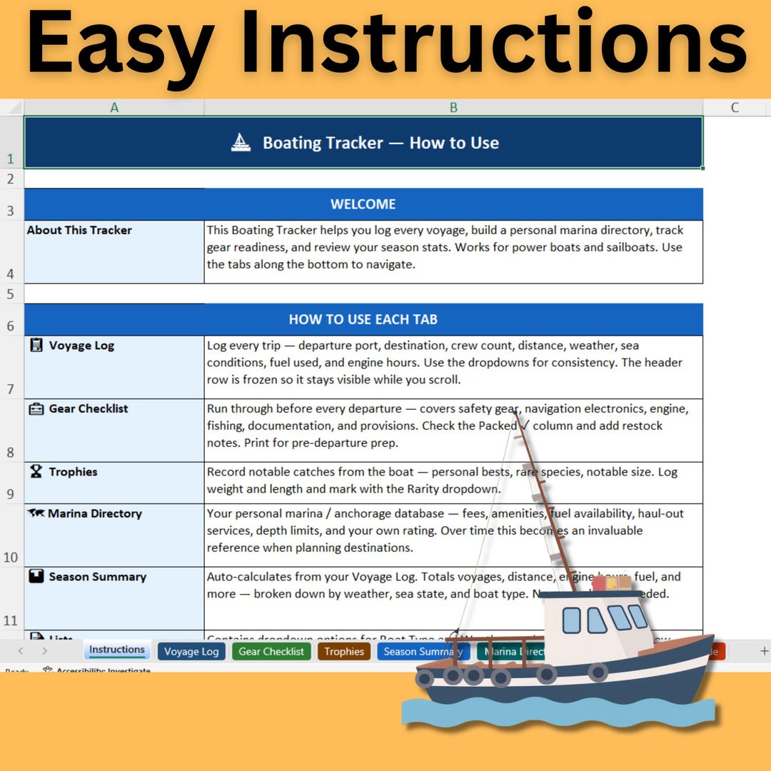 Boating Log Spreadsheet | Excel Voyage Tracker | Marina Directory Gear ...