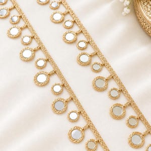 Guldfärgad spegelkant, Zari-spetskant, Dupatta Sari-kant, indisk utsmyckad kant (3 cm)