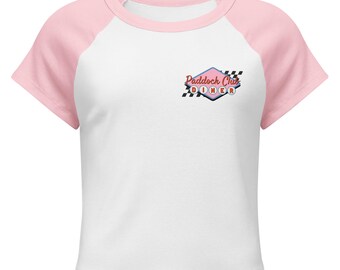 Paddock Club Diner Retro Damen Micro Rib Raglan Baby T-Shirt, Formel-1-Shirt, F1 Grafik-T-Shirt, Racing Fan Geschenk