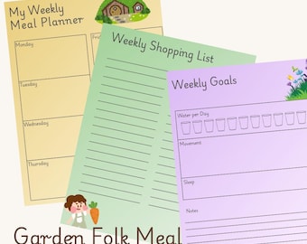 Printable Meal Planner Set | Cottagecore Weekly Planner | Grocery List + Goals Tracker