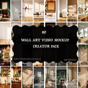 80 Vertical Empty Frame Videos Bundle, Wall Art Mockup Video Creator Pack