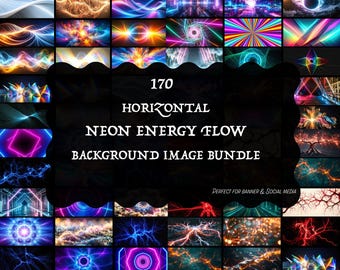 Horizontal Neon Energy Flow Tech Background Image Bundle, 170 Electric Plasma Wave Futuristic Wallpaper
