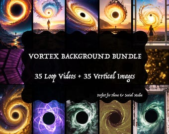 Cosmic Vortex Background Bundle | 35 Loop Videos, 35 Vertical Images for Faceless Content