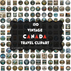 Vintage Canada Travel Patches Clipart, 150 National Park Theme Canadian Provinces Bundle, Commercial Use