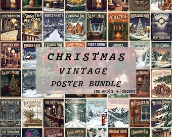 Christmas Vintage Poster Bundle, 100 Winter Holiday Wall Gallery Art Set