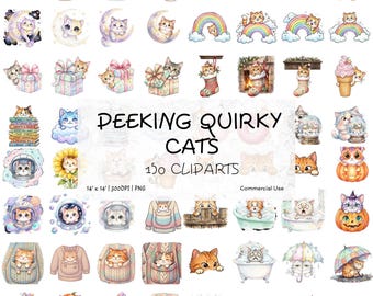 Peeking Quirky Cats Clipart: 150 Cat lover Gift Transparent PNG (Commercial Use)