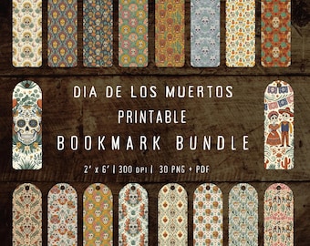 Dia de los Muertos Bookmark Bundle, 30 Calavera Skull Mexican Folk Art Patterns