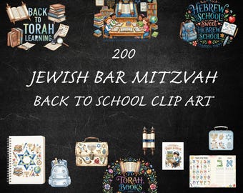 Bar Mitzvah Back to School Clipart, 200 Hebrew alphabet illustration Star of David PNG