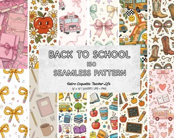 Back to School digital papers, 150 Seamless repeat printable pattern, Coquette Style Classroom backgrounds