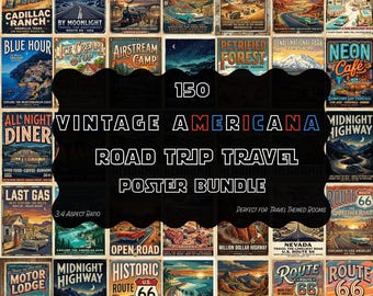 Route 66 Road Trip Travel Posters, 150 Vintage Americana Historic Highway Art Bundle