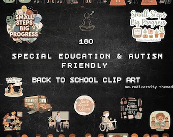 Inclusive Education & Autism Friendly Clipart Bundle, 180 Boho SPED Neurodivergent Back to School PNG