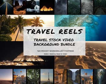 Travel Reels Stock Video Bundle, 120 Faceless Nature Scenes, Moody Background Clips