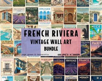 French Riviera Vintage Wall Art Set, 100 Printable Cote d'Azur Poster, Provence Print Bundle