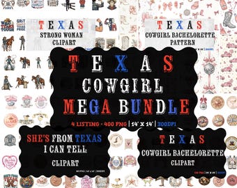 Texas MEGA BUNDLE Cowgirl Clipart, 400+ Disco Bachelorette, Coquette Western Strong Woman Sublimation
