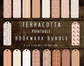 Terracotta Color Printable Bookmark Bundle, 50 Warm Neutral Palette Minimalist Bookish art