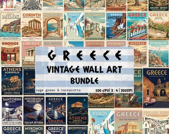 Greek Islands Vintage Travel Poster Bundle, 100 Printable Greece Wall Art Set