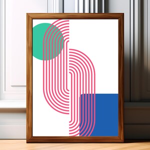 Split Rectangle Abstract Print | Geometric Line Art | Modern Wall Art | Kitchen & Dining Decor | Pink Blue Green + Red Teal Orange Palette