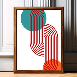 Affiche abstraite en forme d'arche à colonnes fendues | Art géométrique | Décoration murale moderne | Décoration chambre et studio | Rose, bleu, vert, rouge, turquoise et orange