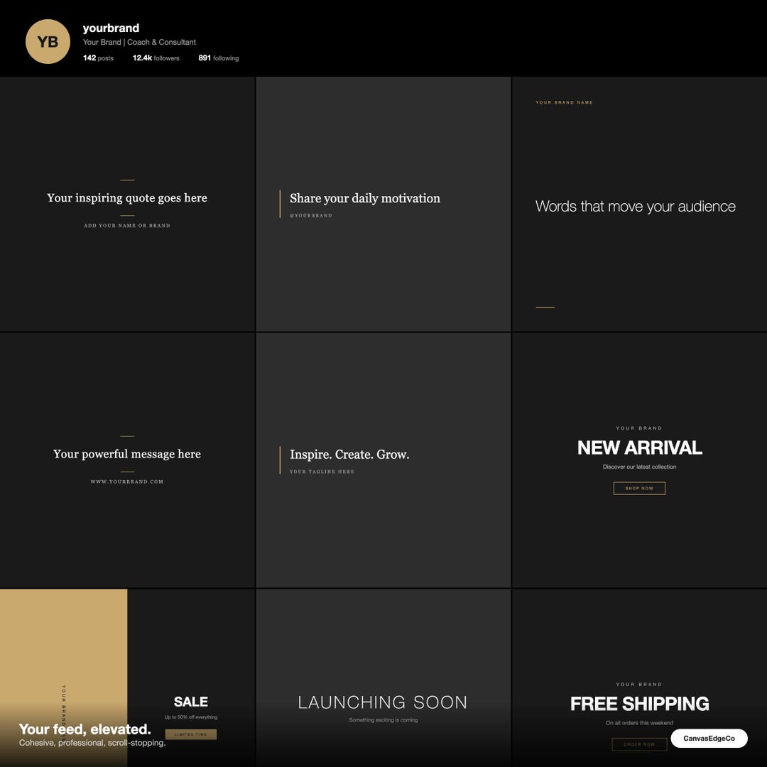 Dark Gold Instagram Templates | Social Media Post Story Kit (digital ...