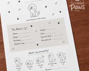 Perfil imprimible para mascotas Beagle / Certificado para perros, plantilla tríptico (descarga digital)