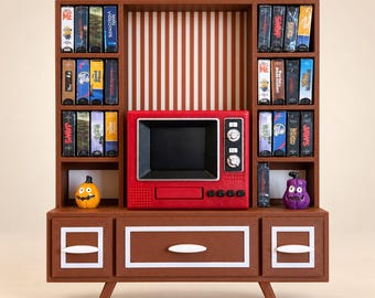 Retro Mini TV & VHS Display Shelf – Vintage-Inspired Miniature Collector Storage Stand (items not included)