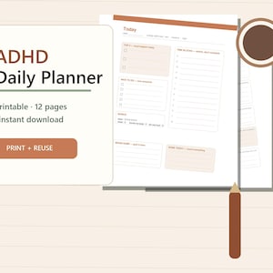 ADHD Daily Planner Printable, Adult ADHD Planner PDF, Brain Dump, Dopamine Menu, Habit Tracker, Executive Function, Instant Download