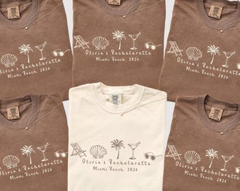 Chemise de plage personnalisée, t-shirt bach côtier, EVJF de Miami Beach, chemises Bride Squad, t-shirt de plage couleurs confort