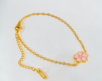 Pulsera de flor de cerezo rosa, joyería de flor de cerezo, pulsera de acero inoxidable, regalo romántico para ella.