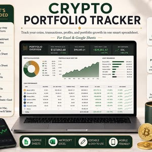 Crypto Portfolio Tracker Spreadsheet, Bitcoin Investment Dashboard, Coin Transaction Log, Google Sheets Excel Template for Coin Traders