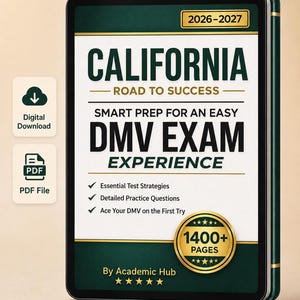 Guide d'étude de l'examen DMV de Californie 2026-2027 | Questions pratiques, préparation au test de permis (téléchargement numérique)