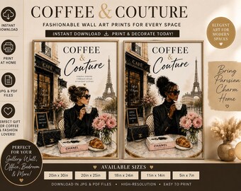 Parisian Café Fashion Wall Art Set - Chic Coffee Bar Décor, Feminine Elegant Printable Prints