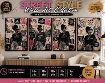 Street Style Meets Luxury Fashion Wall Art Set - Editorial-Inspired Collage Prints for Stylish Interiors