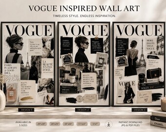 Parisian Fashion Wall Art Set of 3 – Neutral Luxury Prints, Editorial Collage, Feminine Chic Decor