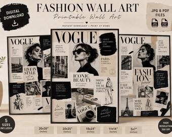Chic Vogue-Inspired Fashion Collage Prints, Editorial Style Posters with Neutral Tones and Bold Typography