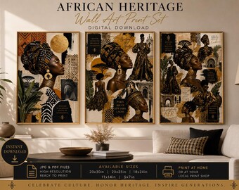 Afrocentric Black Woman Fashion Illustration Set - Bold Luxury Art Prints for Wall Décor and Office