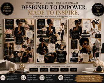 Black Woman Luxury Fashion Illustration Wall Art, Motivational Office Decor, Feminine Chic Print