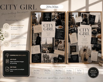 Chic City Girl Fashion Collage Print - NYC, Paris, Milan Luxury Aesthetic, Café Moments, Motivational Quotes