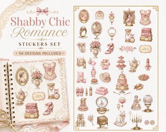 Shabby Chic Pink Beauty Stickers Set 50 Designs Included - Digital Download