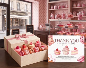 Watercolor Dessert Thank You Card | Bakery Packaging Insert (Digital Download)