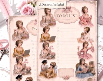 Rococo Notes To Do List Printable Bundle, Shabby Chic Planner Pages (Digital Download)