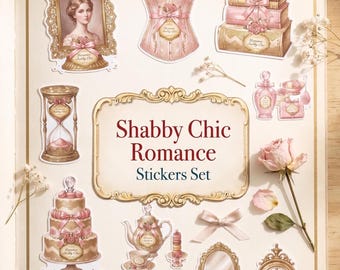 Set de pegatinas de belleza rosa estilo shabby chic - Descarga digital